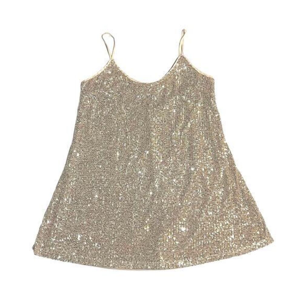 Lulu’s Bougie Nights Blush Pink Sequin Mini Shift Dress Rose Gold Size Large